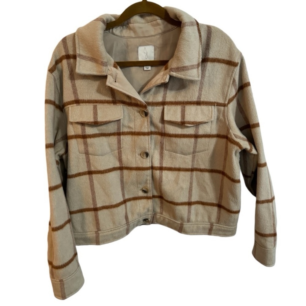 Joie Tan Plaid Cropped Fleece Jacket